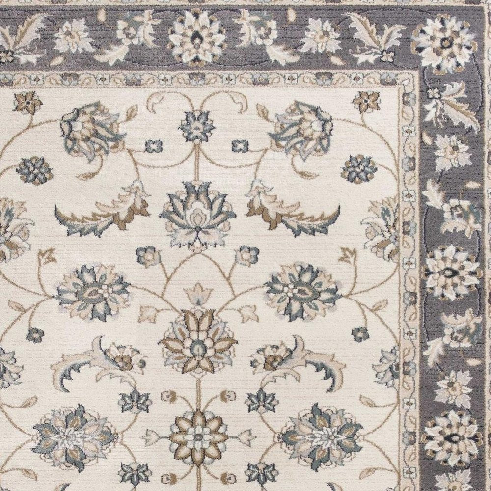 8' Gray And Ivory Floral Medallion Runner Rug