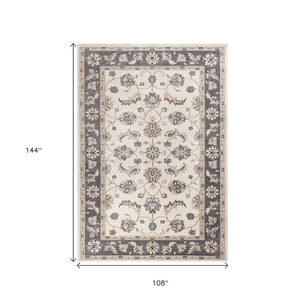 8' Gray And Ivory Floral Medallion Runner Rug