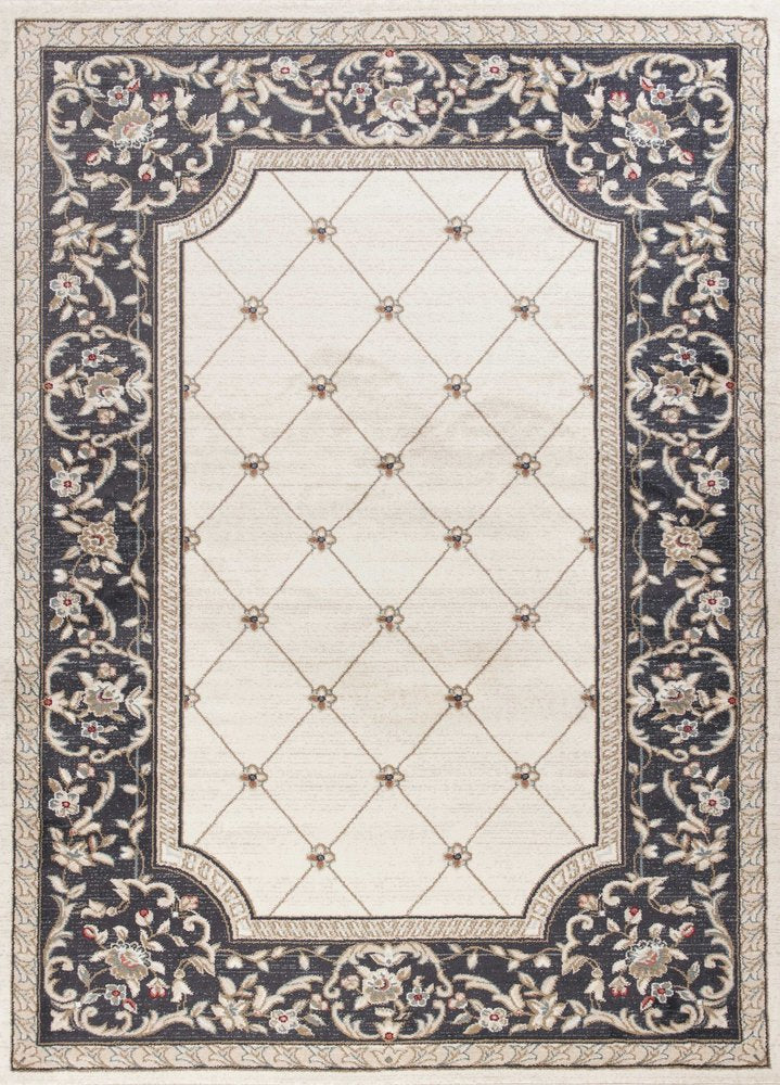 8' Ivory And Gray Floral Runner Rug