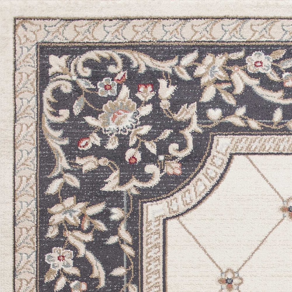 8' Ivory And Gray Floral Runner Rug