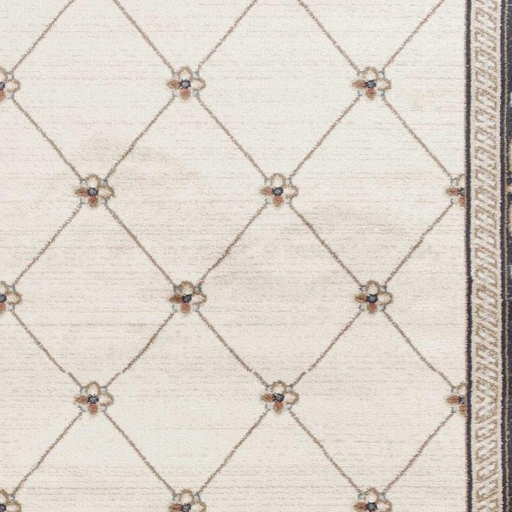 8' Ivory And Gray Floral Runner Rug