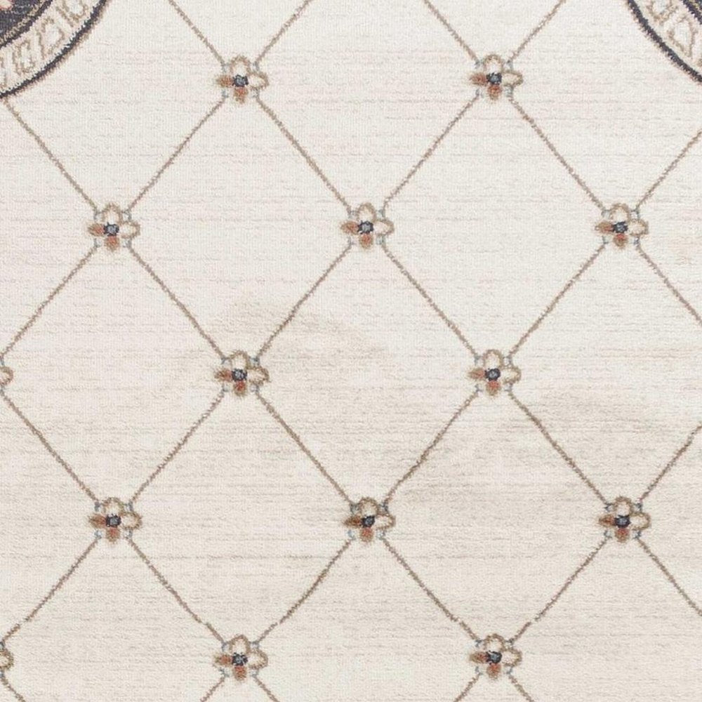 8' Ivory And Gray Floral Runner Rug