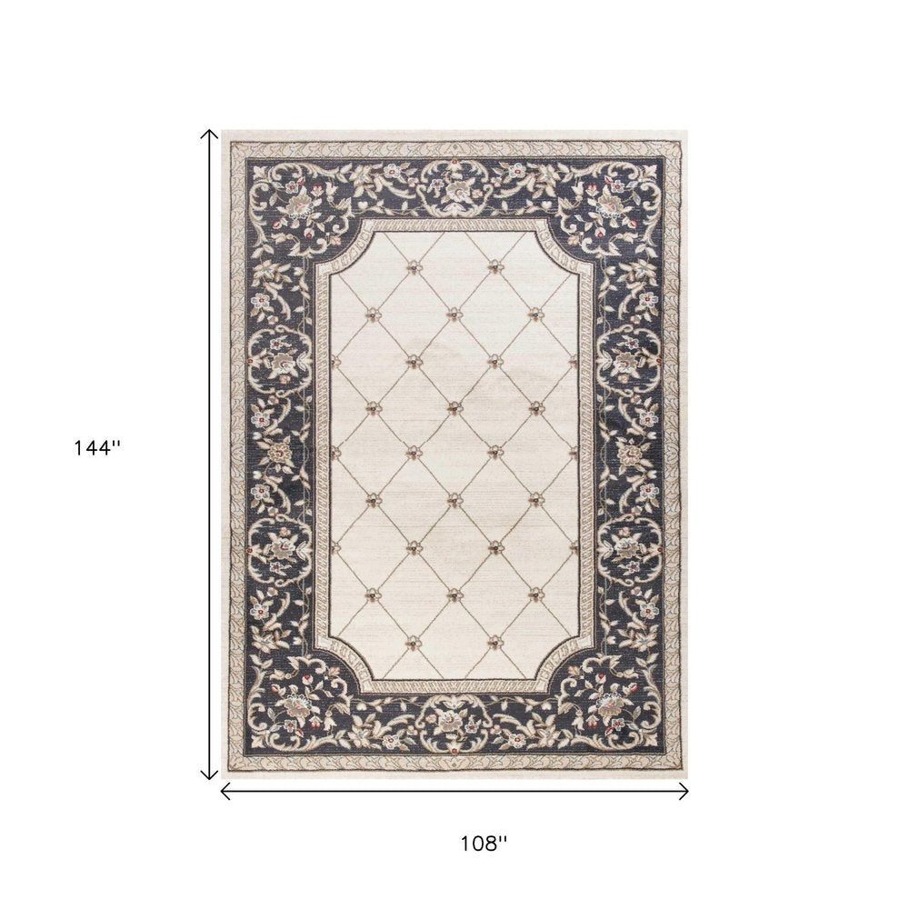 8' Ivory And Gray Floral Runner Rug