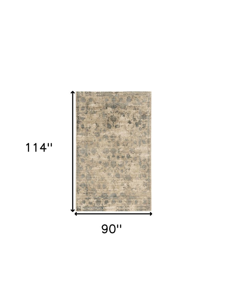 3' X 5' Beige And Blue Floral Medallion Hand Loomed Area Rug