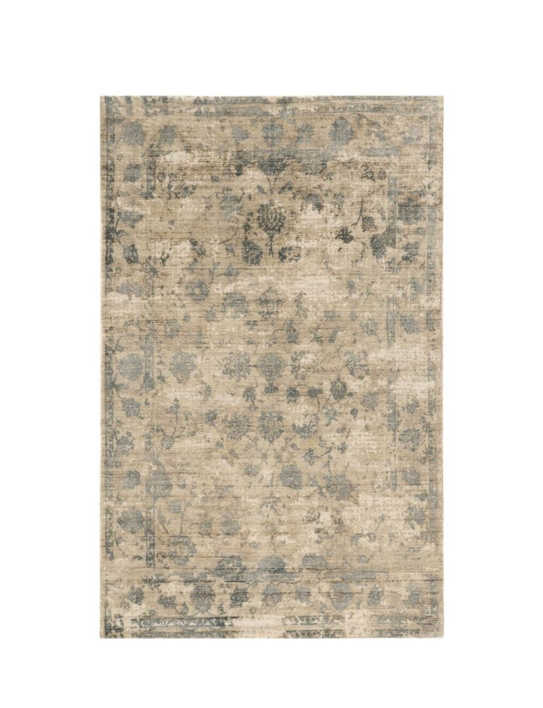 3' X 5' Beige And Blue Floral Medallion Hand Loomed Area Rug