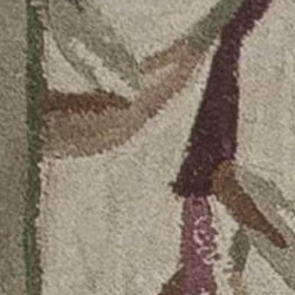 5' X 8' Ivory Green And Brown Wool Botanical Leaves Hand Tufted Area Rug