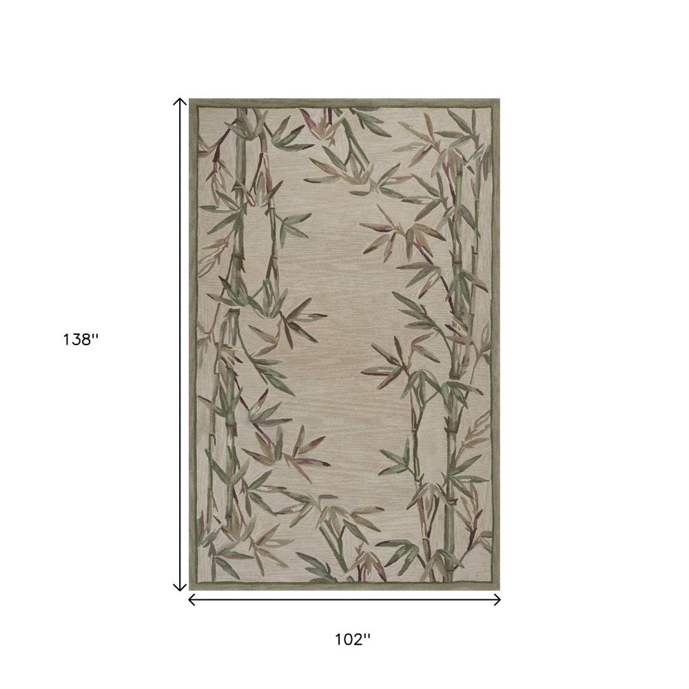 5' X 8' Ivory Green And Brown Wool Botanical Leaves Hand Tufted Area Rug