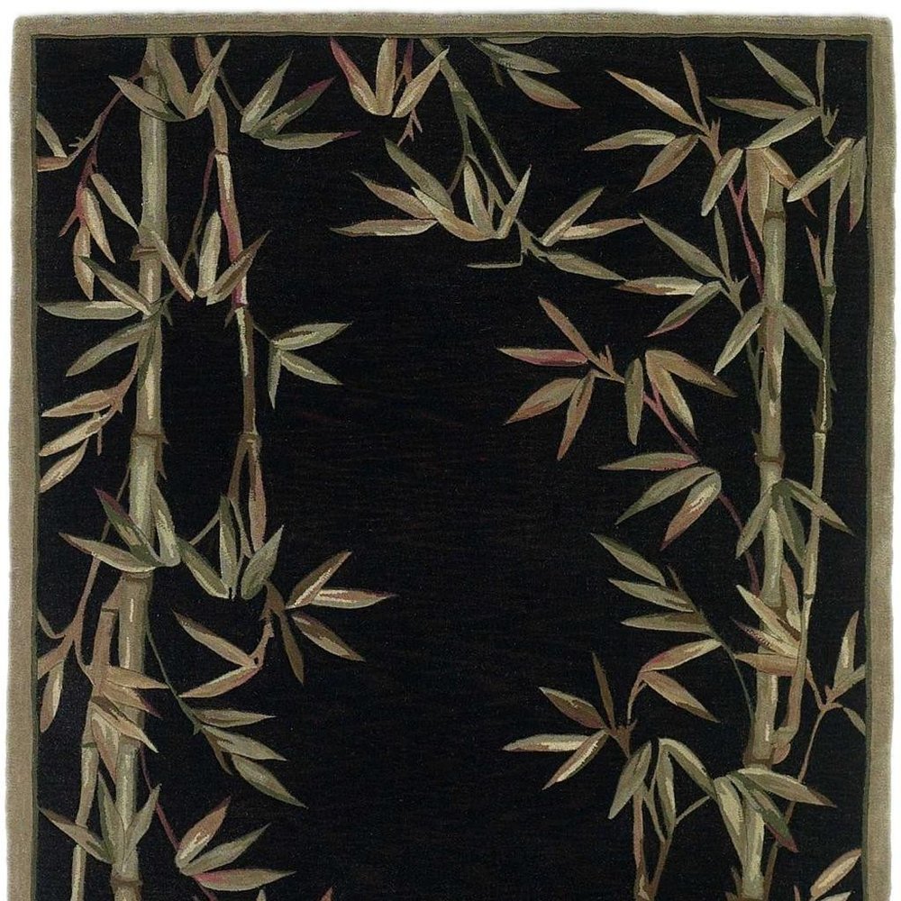 4' X 6' Black Green And Brown Wool Tropical Botanical Hand Tufted Area Rug