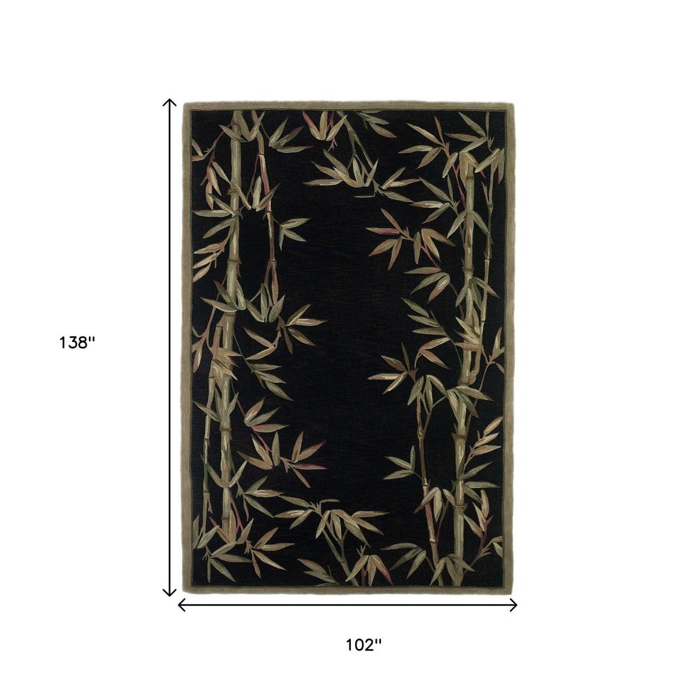 4' X 6' Black Green And Brown Wool Tropical Botanical Hand Tufted Area Rug