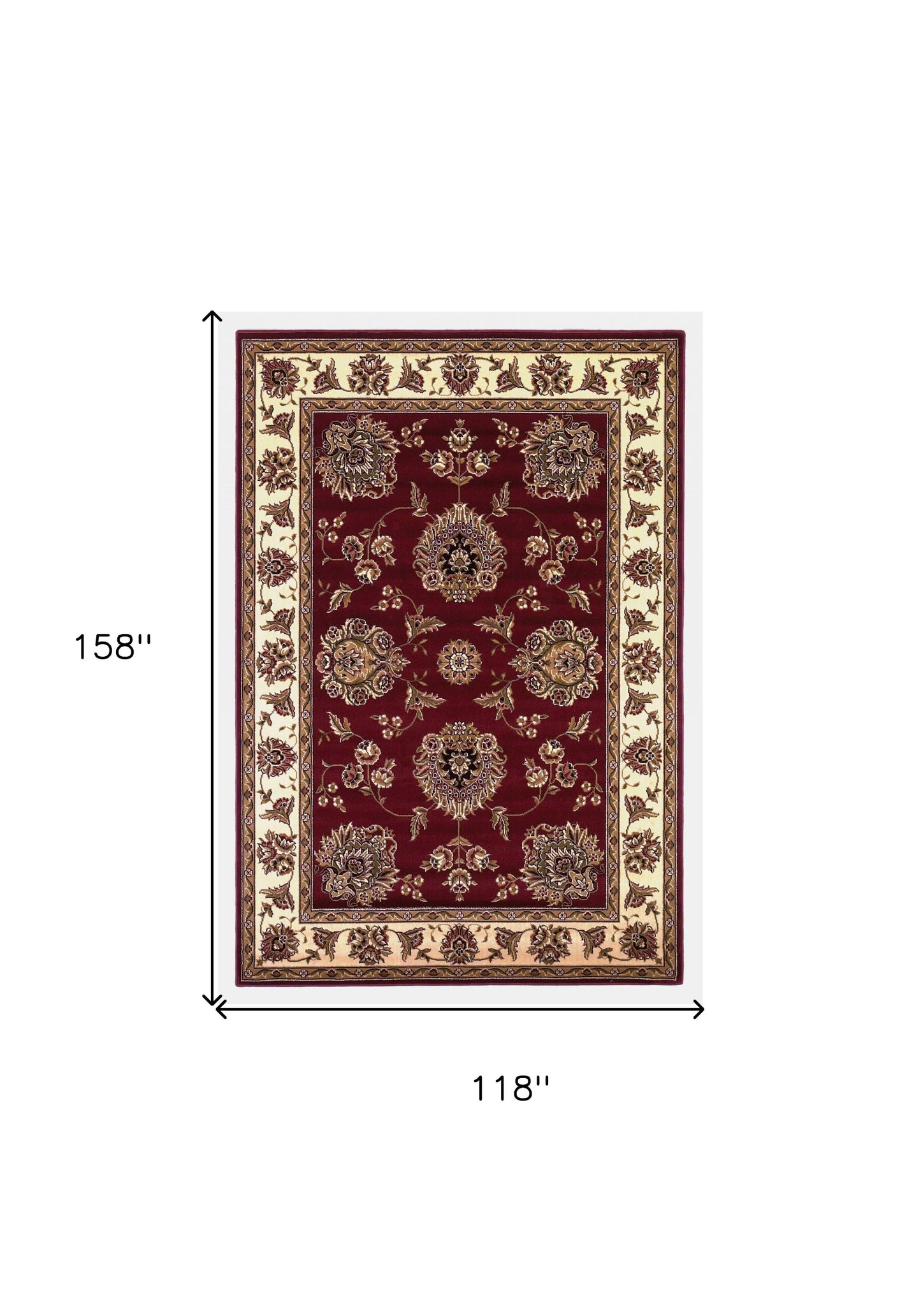 7' Red And Ivory Floral Medallion Octagon Rug