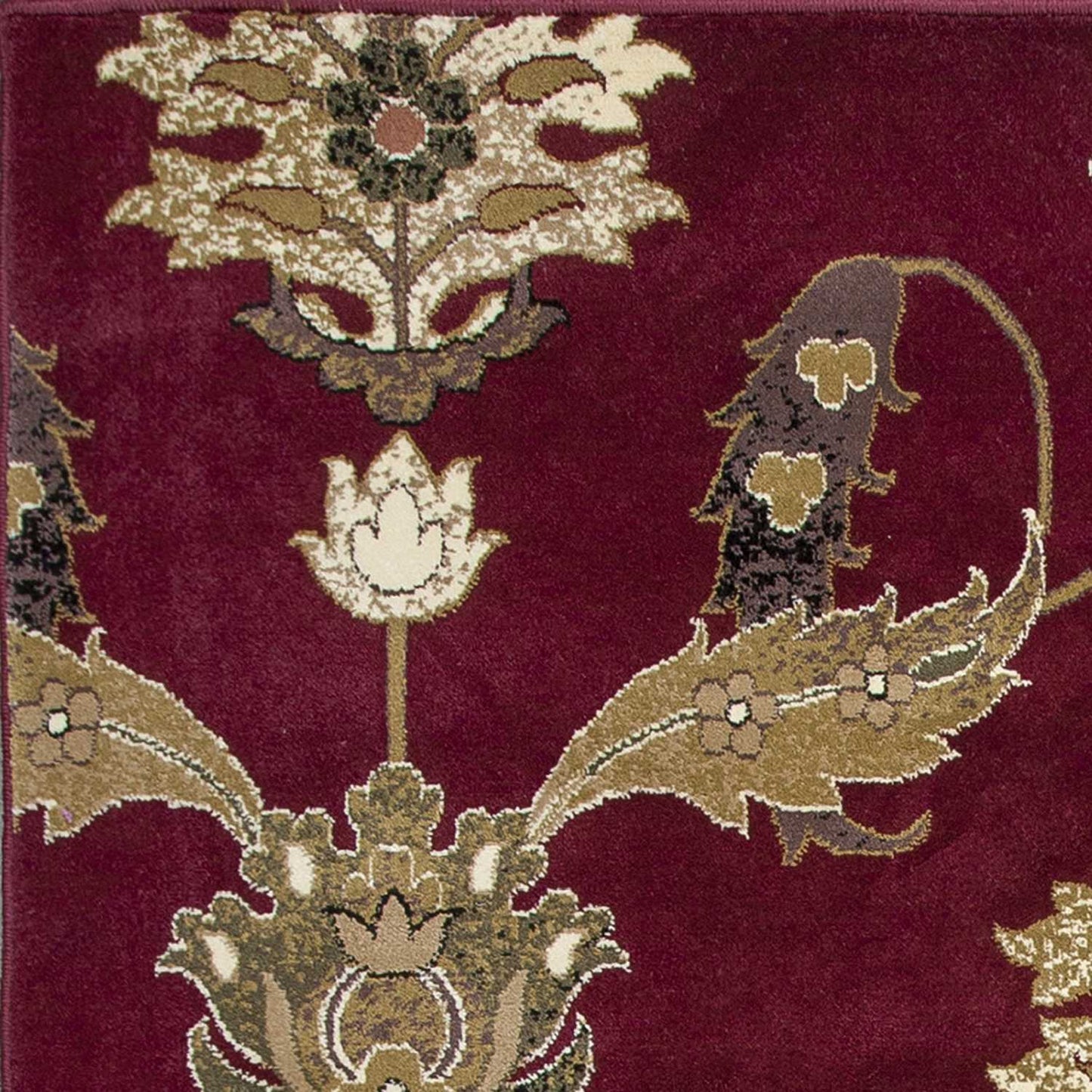 9' X 13' Red Beige And Brown Floral Vines Area Rug