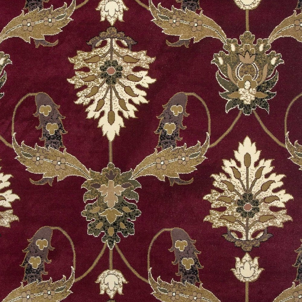 9' X 13' Red Beige And Brown Floral Vines Area Rug