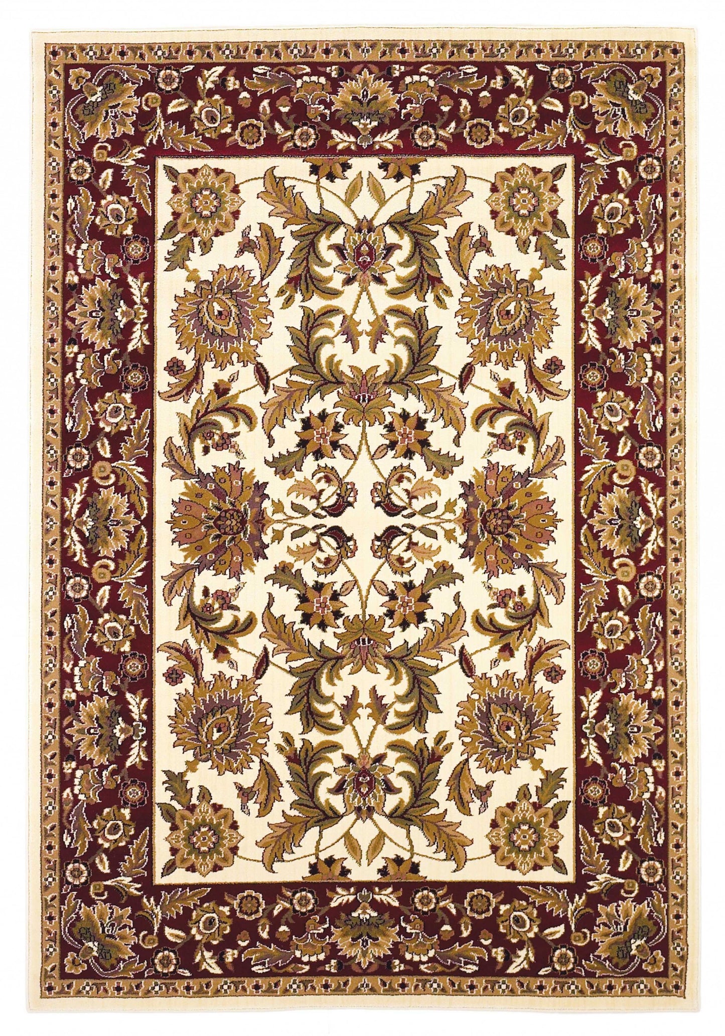 8' Ivory Red And Orange Floral Medallion Octagon Rug