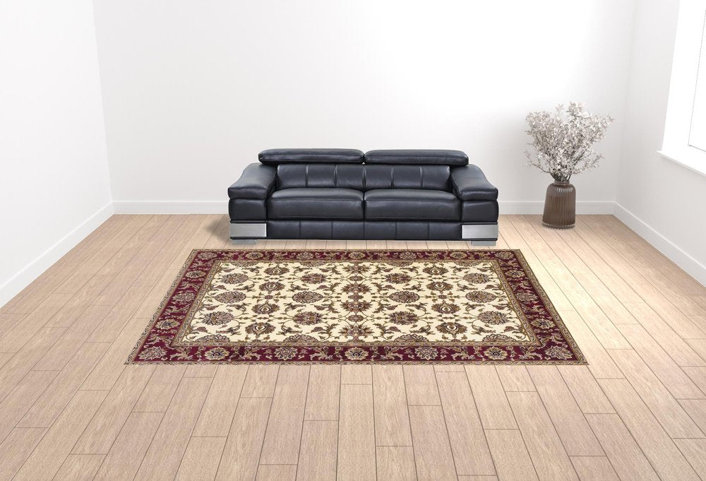 3' X 5' Red Ivory And Brown Floral Medallion Area Rug
