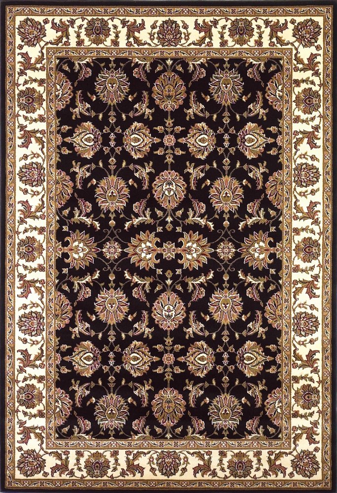 5' X 8' Black Ivory And Brown Floral Medallion Area Rug