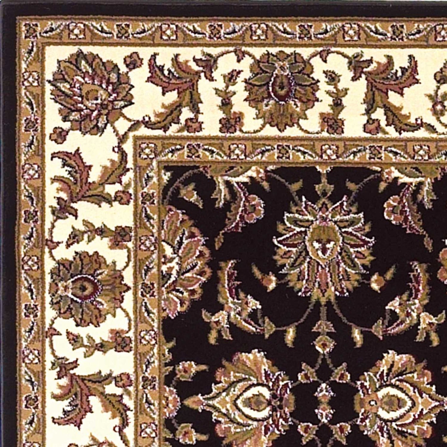 5' X 8' Black Ivory And Brown Floral Medallion Area Rug