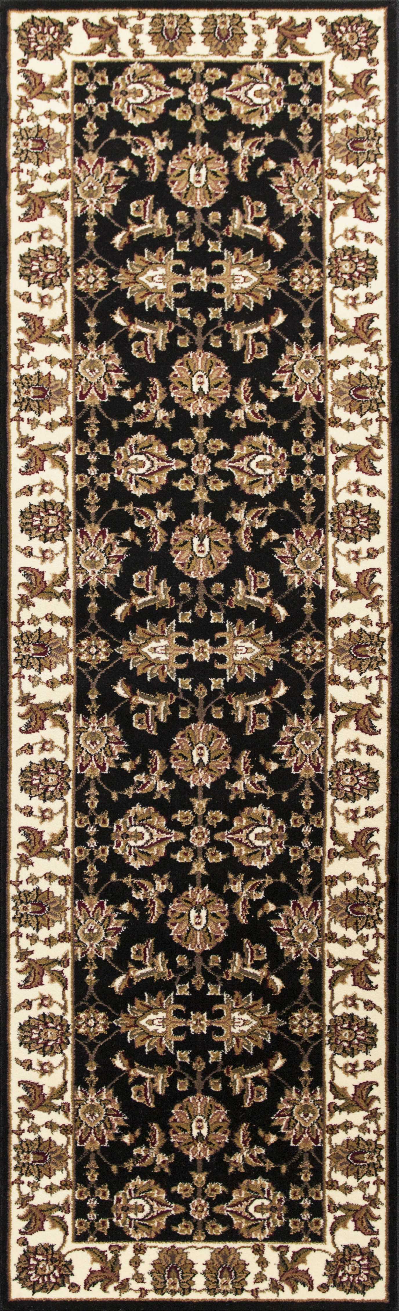 5' X 8' Black Ivory And Brown Floral Medallion Area Rug