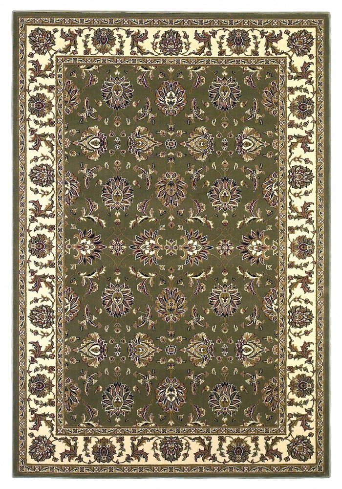 7' Green And Ivory Floral Octagon Rug