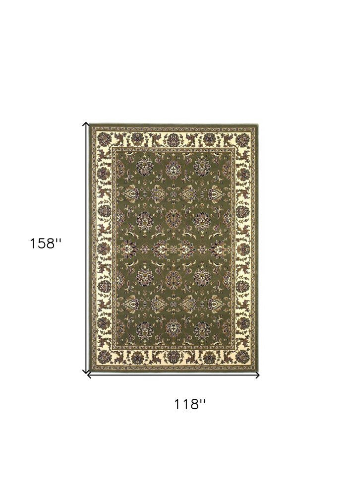 7' Green And Ivory Floral Octagon Rug