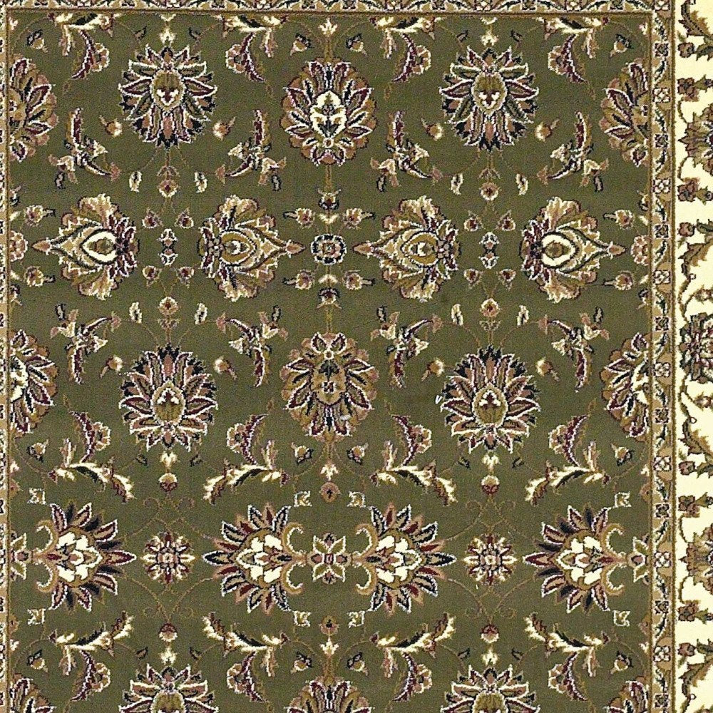 7' Green And Ivory Floral Octagon Rug