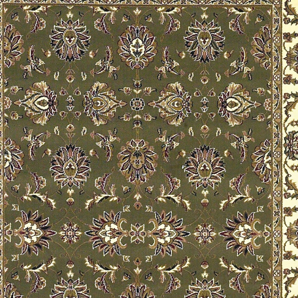 7' Green And Ivory Floral Octagon Rug