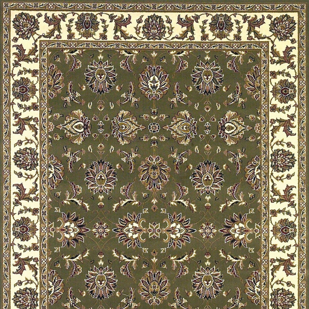 7' Green And Ivory Floral Octagon Rug