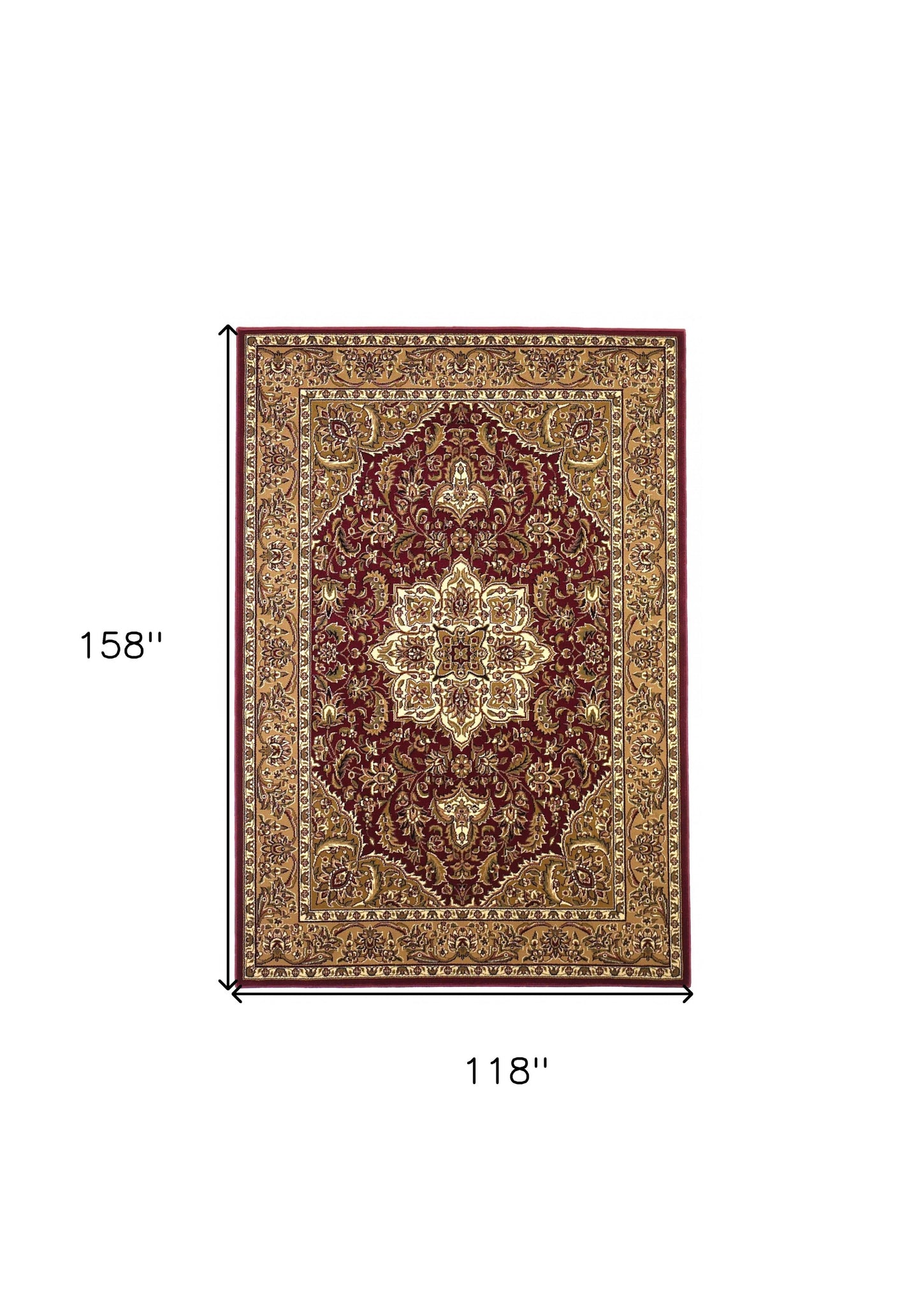 7' Red And Beige Floral Medallion Octagon Rug