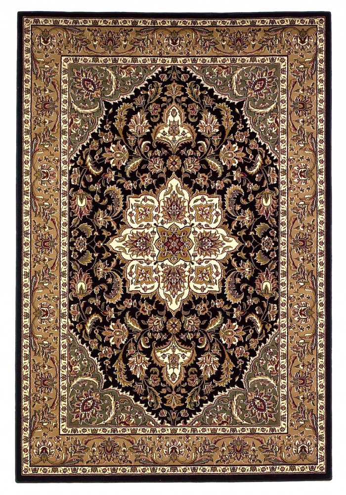 3' X 5' Black And Beige Floral Medallion Area Rug