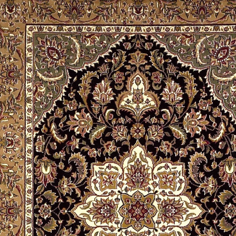 3' X 5' Black And Beige Floral Medallion Area Rug