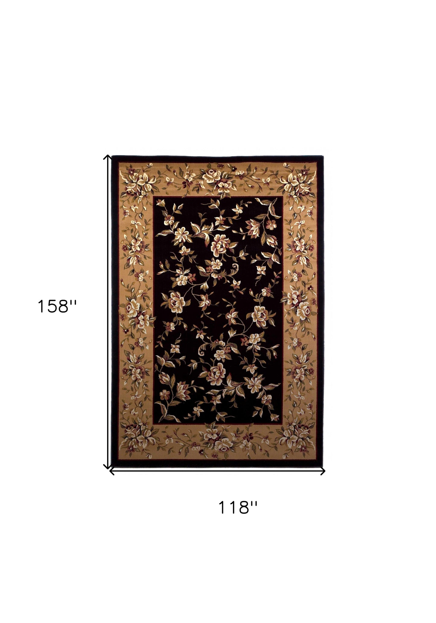 3' X 5' Black Beige Machine Woven Floral Vines Indoor Area Rug