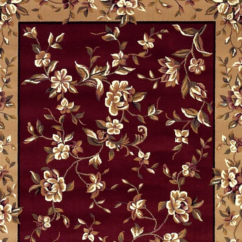 2' X 3' Red And Beige Floral Vines Area Rug