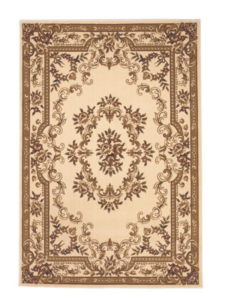 8' X 11' Beige And Brown Floral Medallion Area Rug