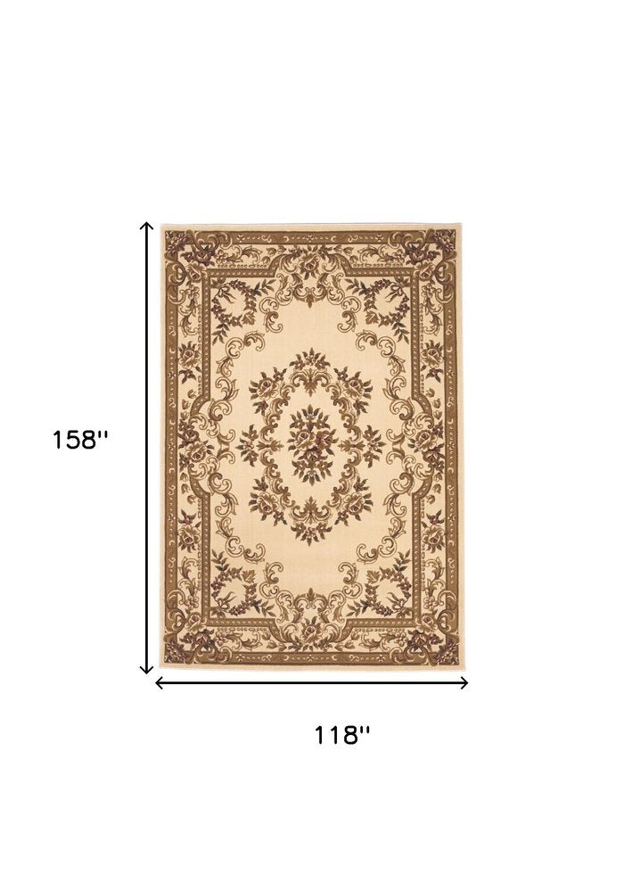 8' X 11' Beige And Brown Floral Medallion Area Rug