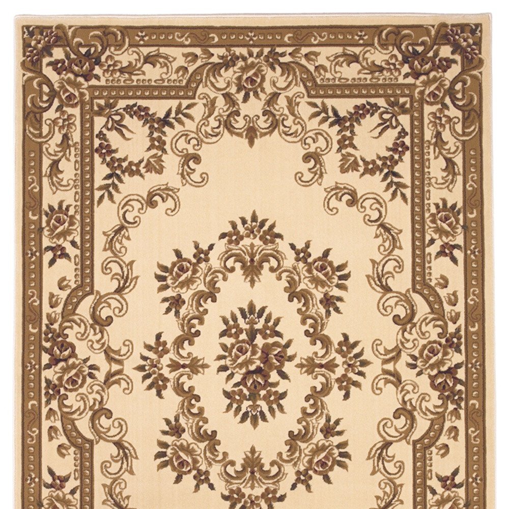 8' X 11' Beige And Brown Floral Medallion Area Rug