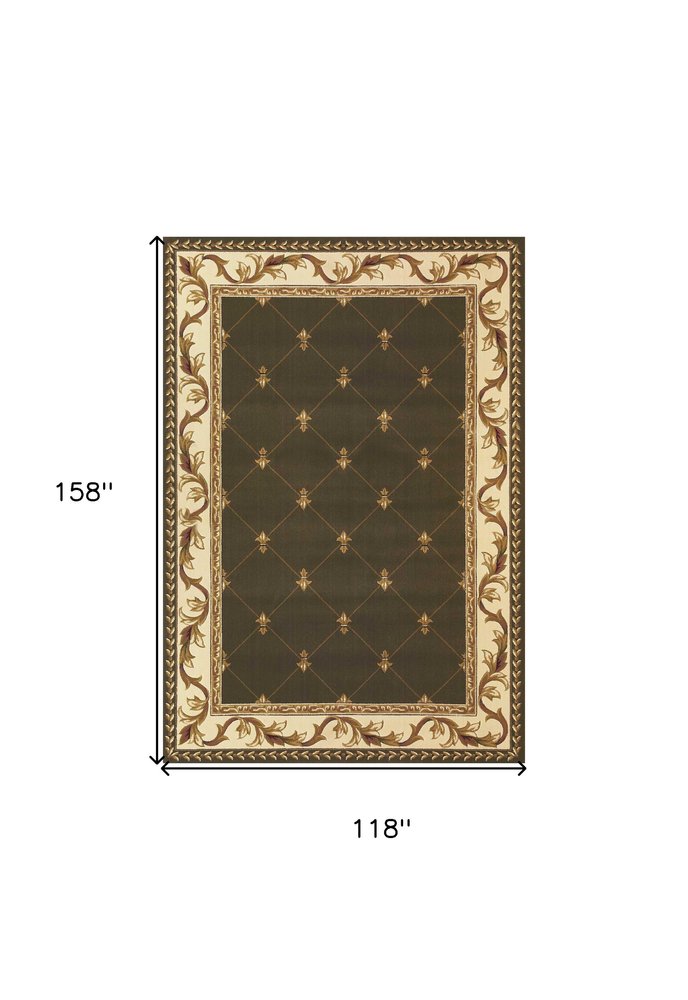 3' X 5' Dark Green Ivory And Brown Floral Vines Area Rug