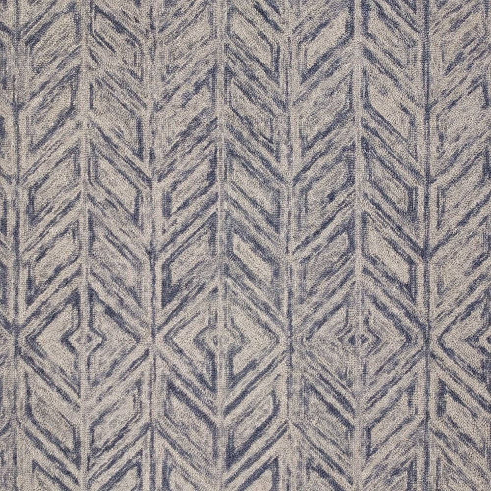 2' X 4' Blue And Beige Wool Chevron Hand Tufted Area Rug