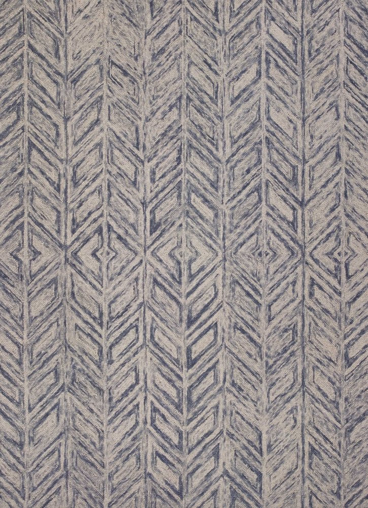 2' X 4' Blue And Beige Wool Chevron Hand Tufted Area Rug