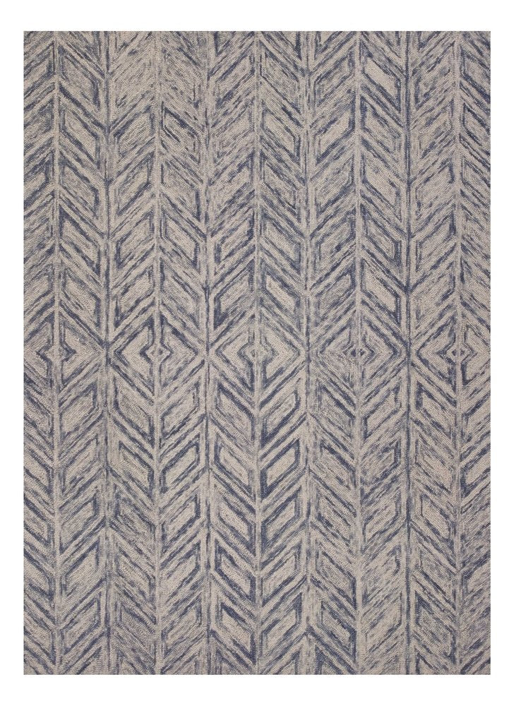 2' X 4' Blue And Beige Wool Chevron Hand Tufted Area Rug