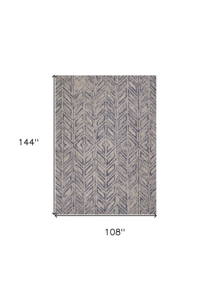 2' X 4' Blue And Beige Wool Chevron Hand Tufted Area Rug