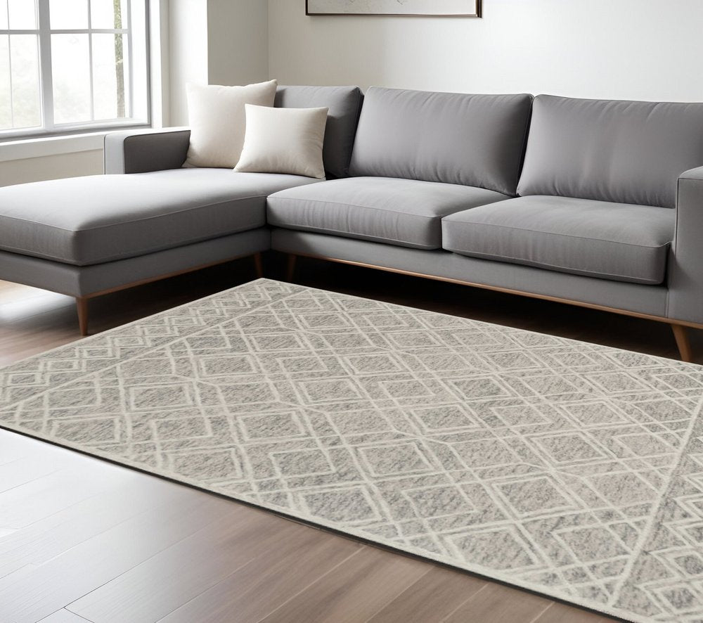 8' X 10' Sand Beige And Ivory Wool Geometric Hand Tufted Area Rug