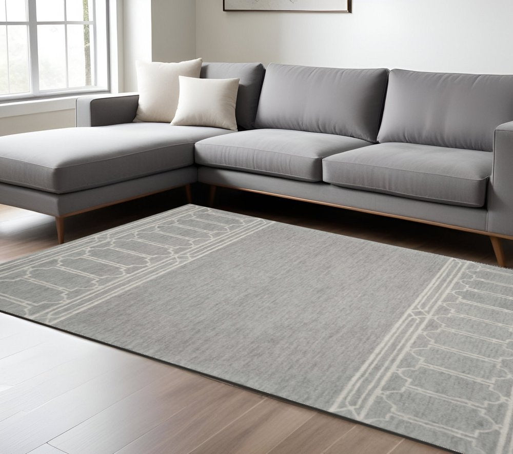 3' X 5' Gray And Ivory Wool Geometric Hand Tufted Area Rug