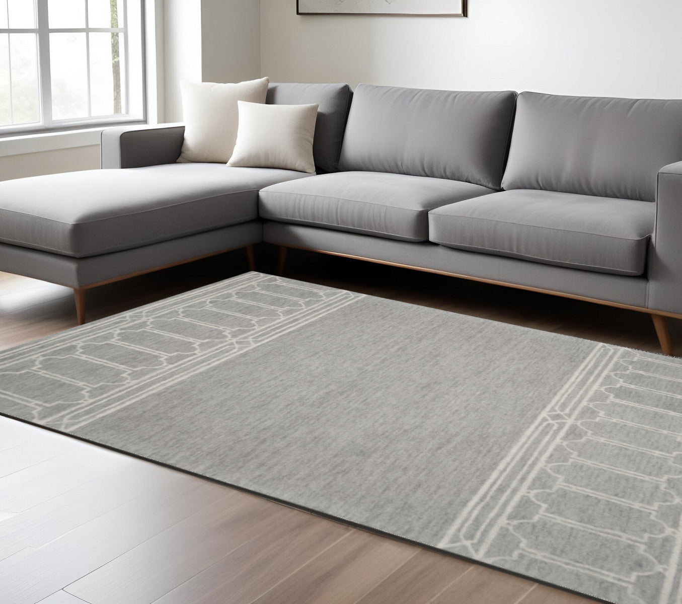 3' X 5' Gray And Ivory Wool Geometric Hand Tufted Area Rug