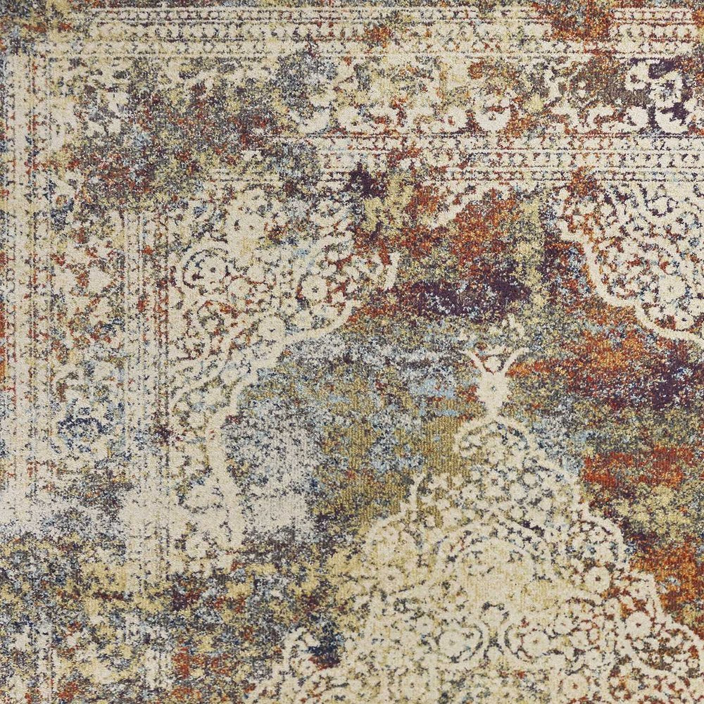 5' X 8' Ivory Blue And Orange Medallion Area Rug