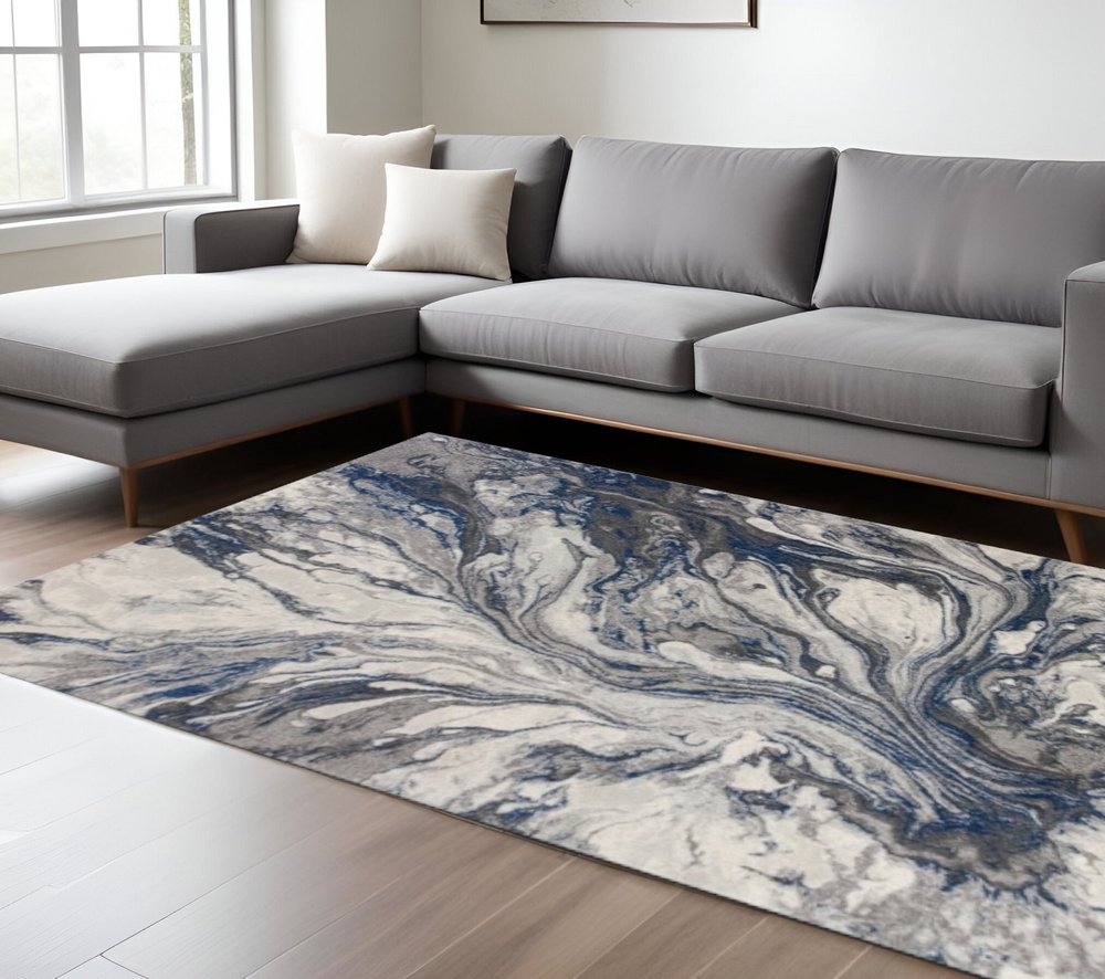 10' X 13' Blue And Gray Abstract Area Rug