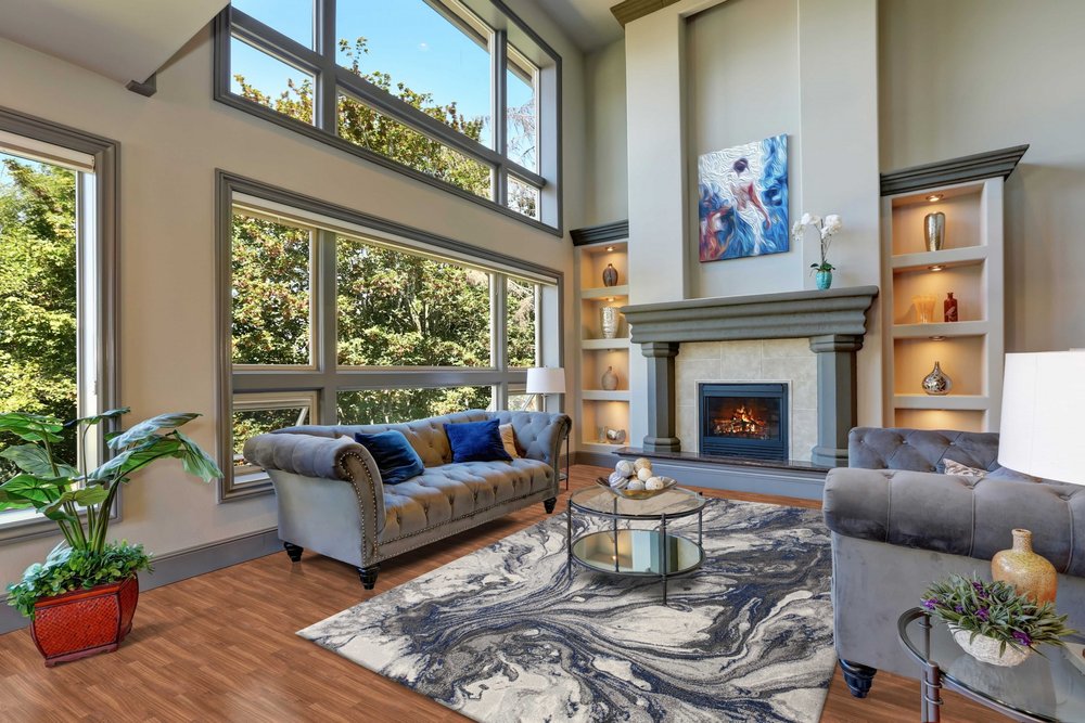 10' X 13' Blue And Gray Abstract Area Rug