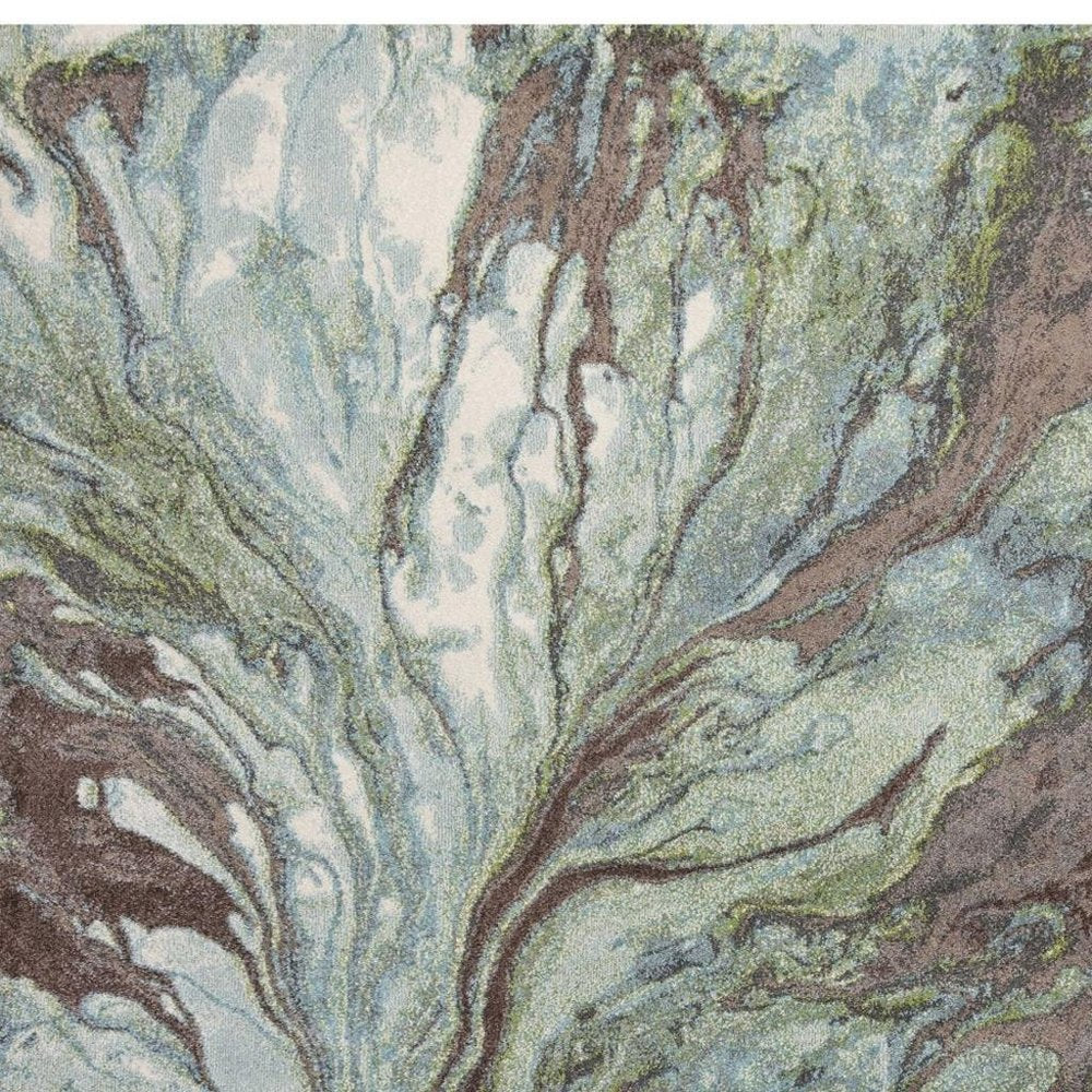 7' X 10' Green And Brown Abstract Area Rug