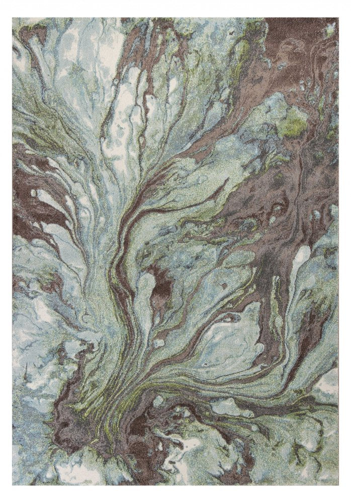 7' X 10' Green And Brown Abstract Area Rug