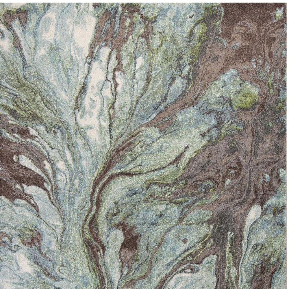 7' X 10' Green And Brown Abstract Area Rug