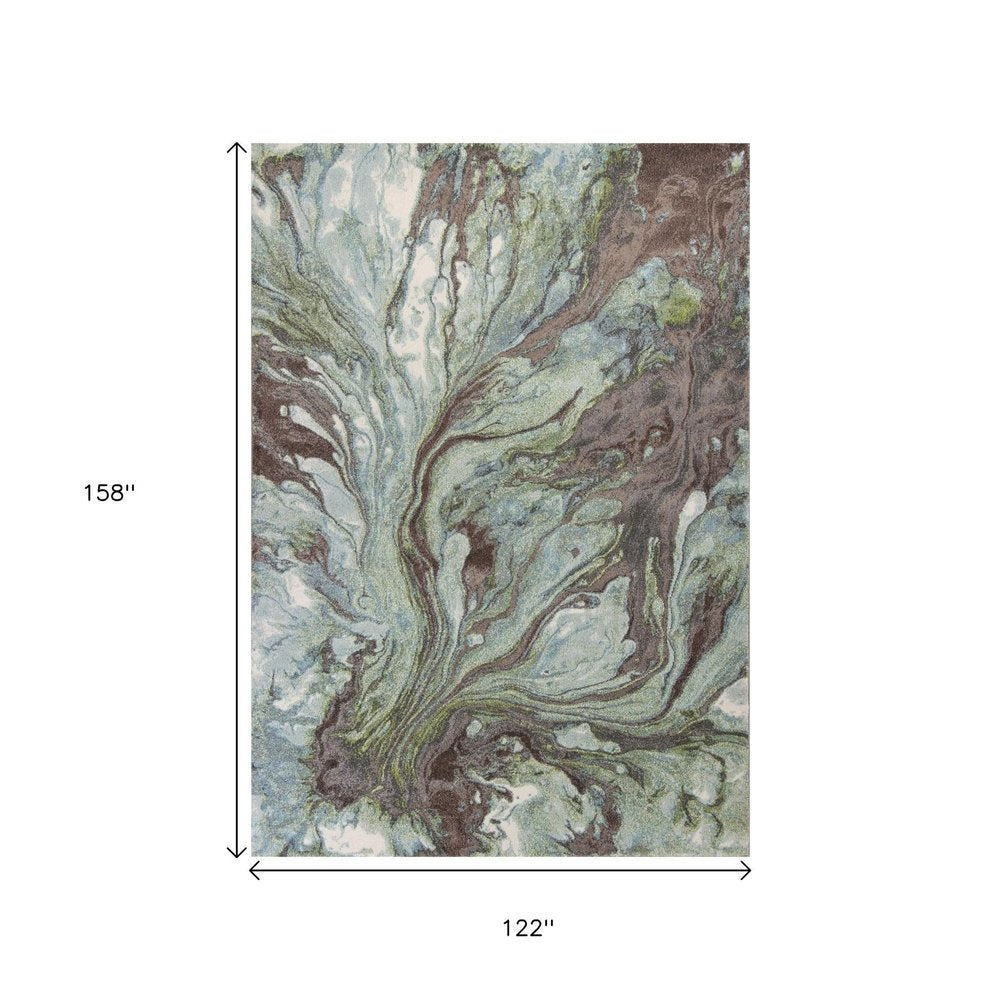 7' X 10' Green And Brown Abstract Area Rug