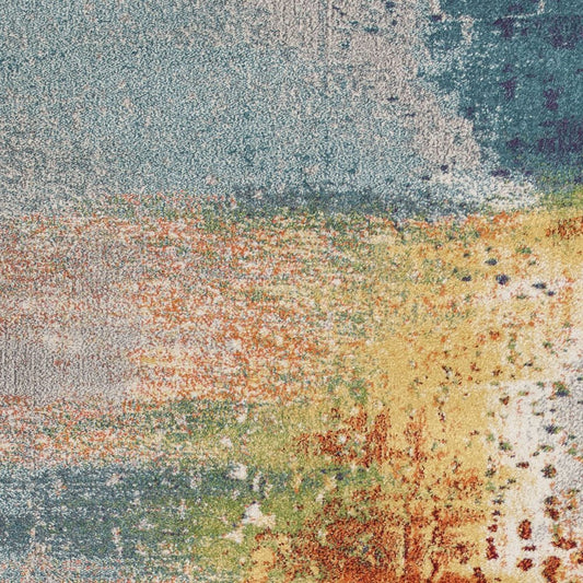 5' X 8' Blue Rust And Orange Abstract Area Rug